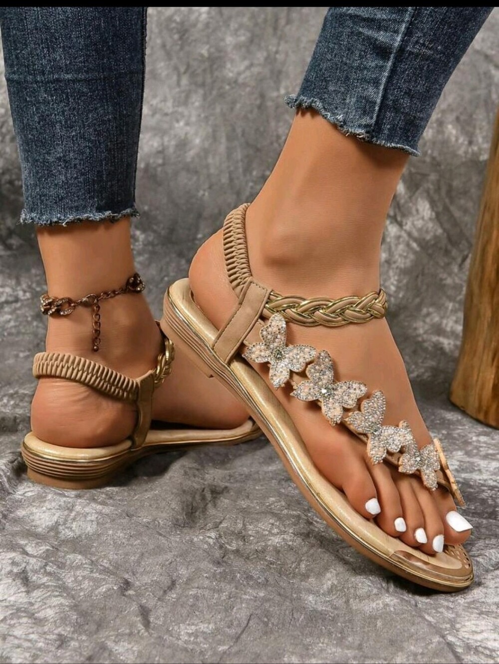 Women's Champagne Butterfly Embellished Sandals - Picture 4 of 5